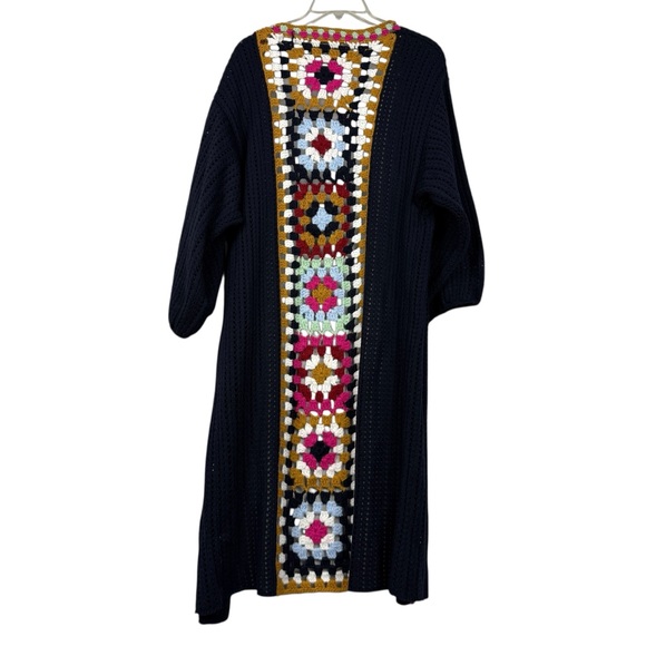Anthropologie Square Crochet Knit Puff Sleeve Open Long Cardigan - Picture 3 of 6